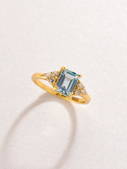 Blue Topaz Emerald Cut Ring in 18k Gold Vermeil - SJR London Timepiece