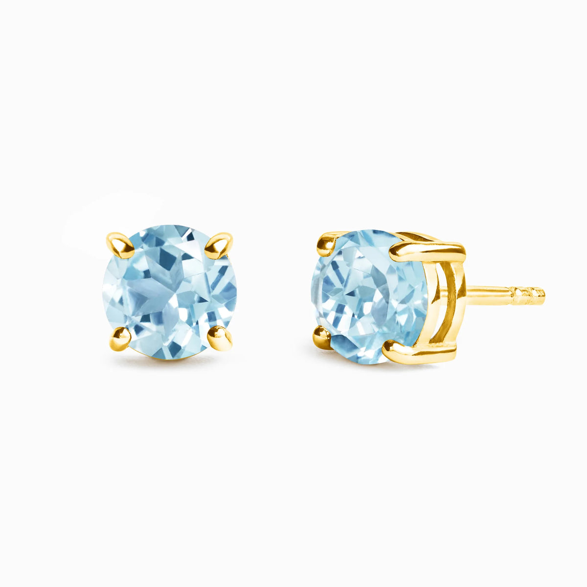 Blue Topaz Round Stud Earrings 6 mm in 18k Gold Vermeil - SJR London Timepiece