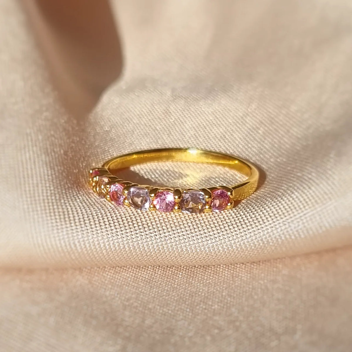 Pink Sapphire & Pink Amethyst Half Eternity Band in 18k Gold Vermeil - SJR London Timepiece