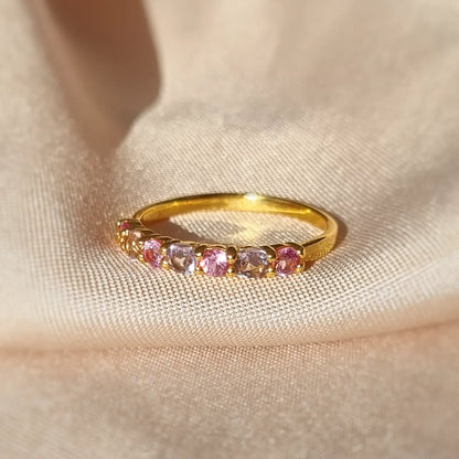 Pink Sapphire & Pink Amethyst Half Eternity Band in 18k Gold Vermeil - SJR London Timepiece