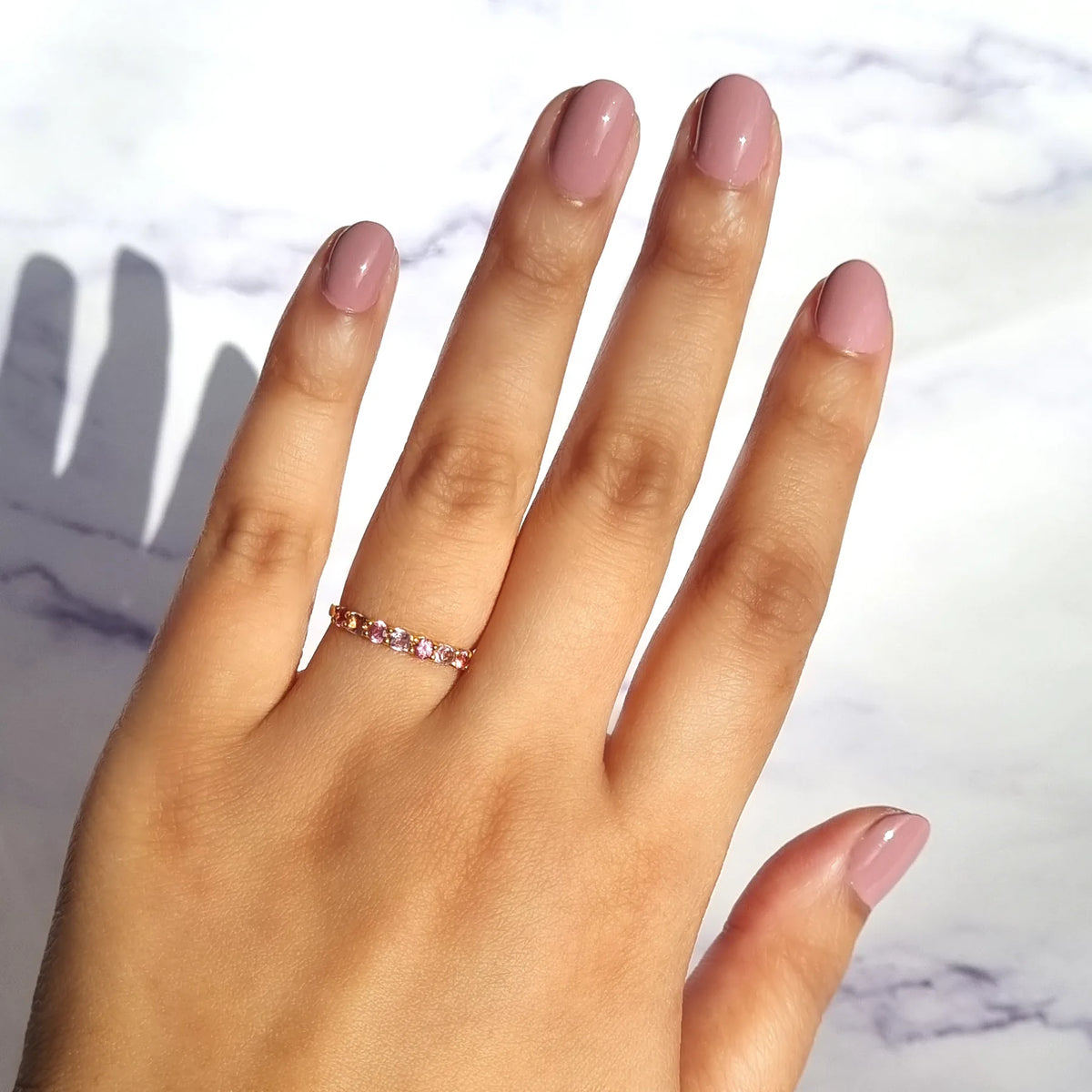 Pink Sapphire & Pink Amethyst Half Eternity Band in 18k Gold Vermeil - SJR London Timepiece