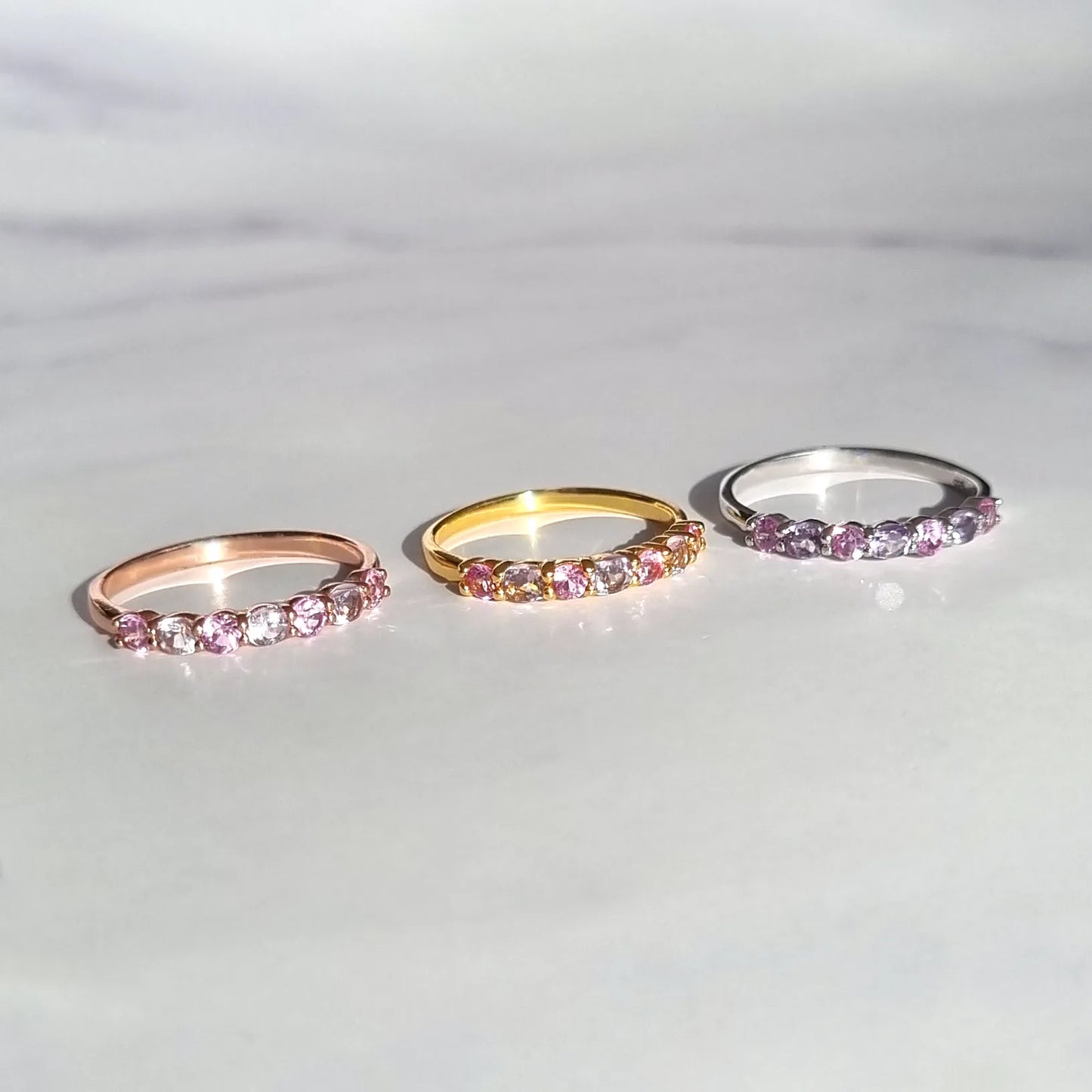 Pink Sapphire & Pink Amethyst Half Eternity Band in 18k Gold Vermeil - SJR London Timepiece