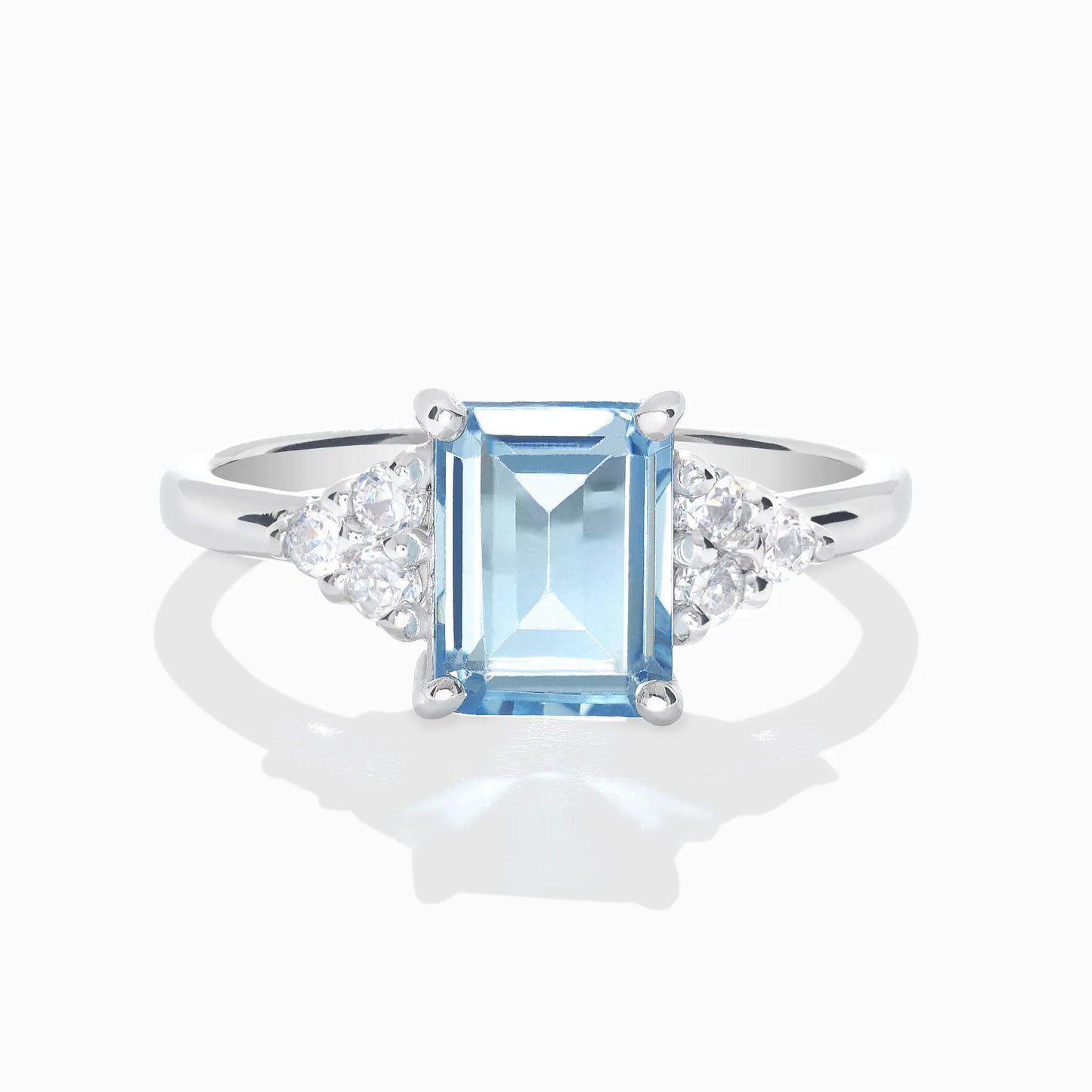 Blue Topaz Emerald Cut Ring in Sterling Silver - SJR London Timepiece