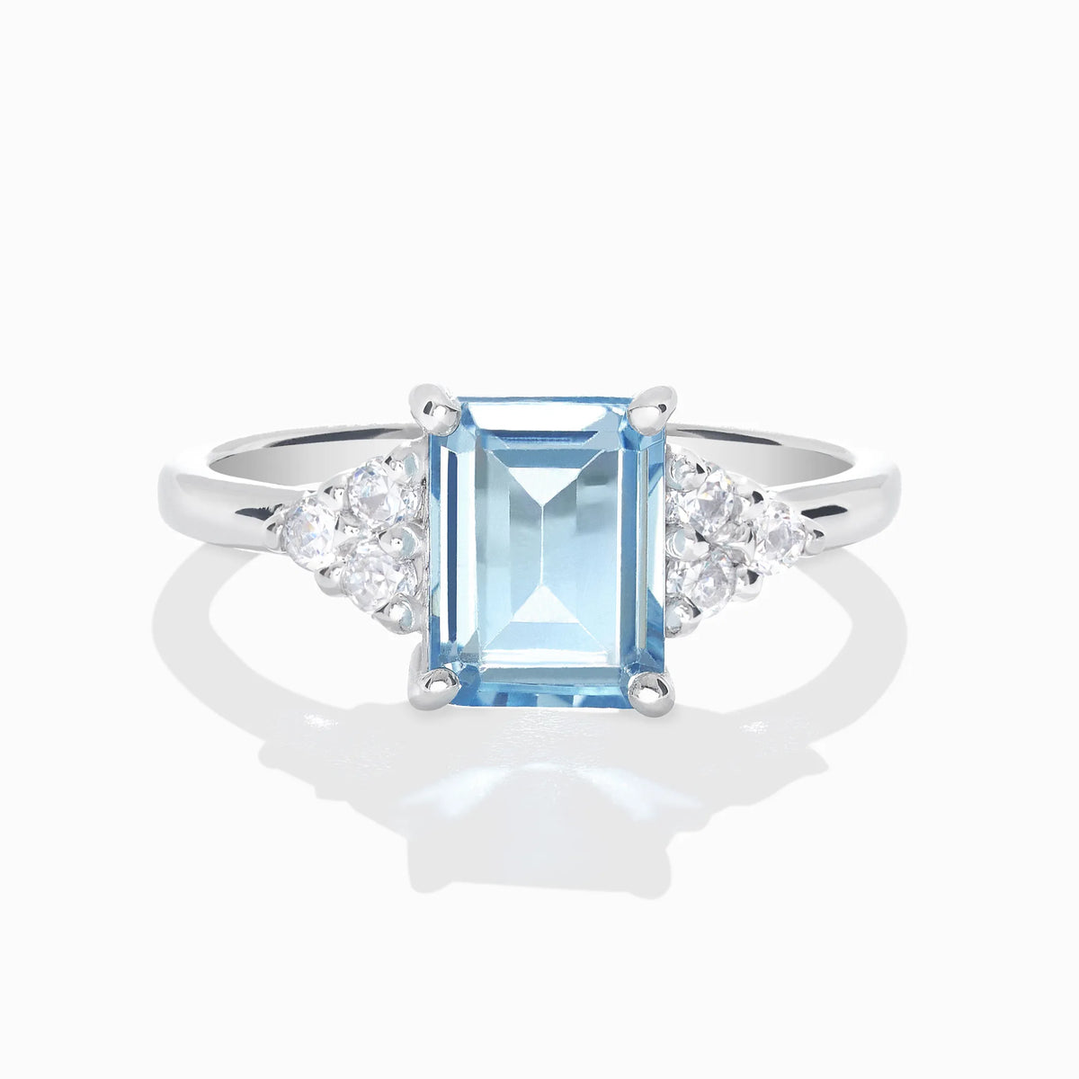 Blue Topaz Emerald Cut Ring in Sterling Silver - SJR London Timepiece