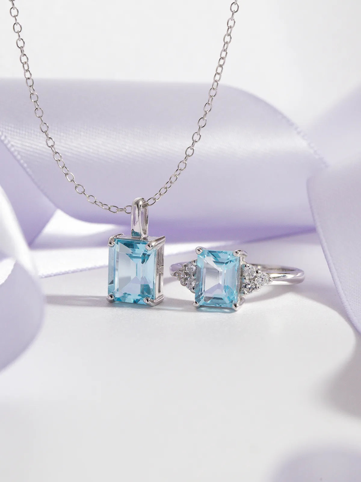 Blue Topaz Emerald Cut Ring in Sterling Silver - SJR London Timepiece