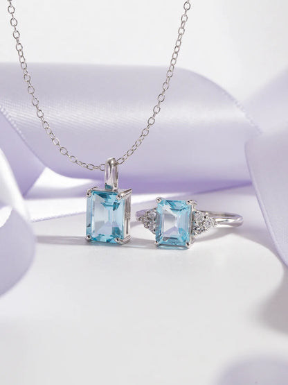 Blue Topaz Emerald Cut Ring in Sterling Silver - SJR London Timepiece