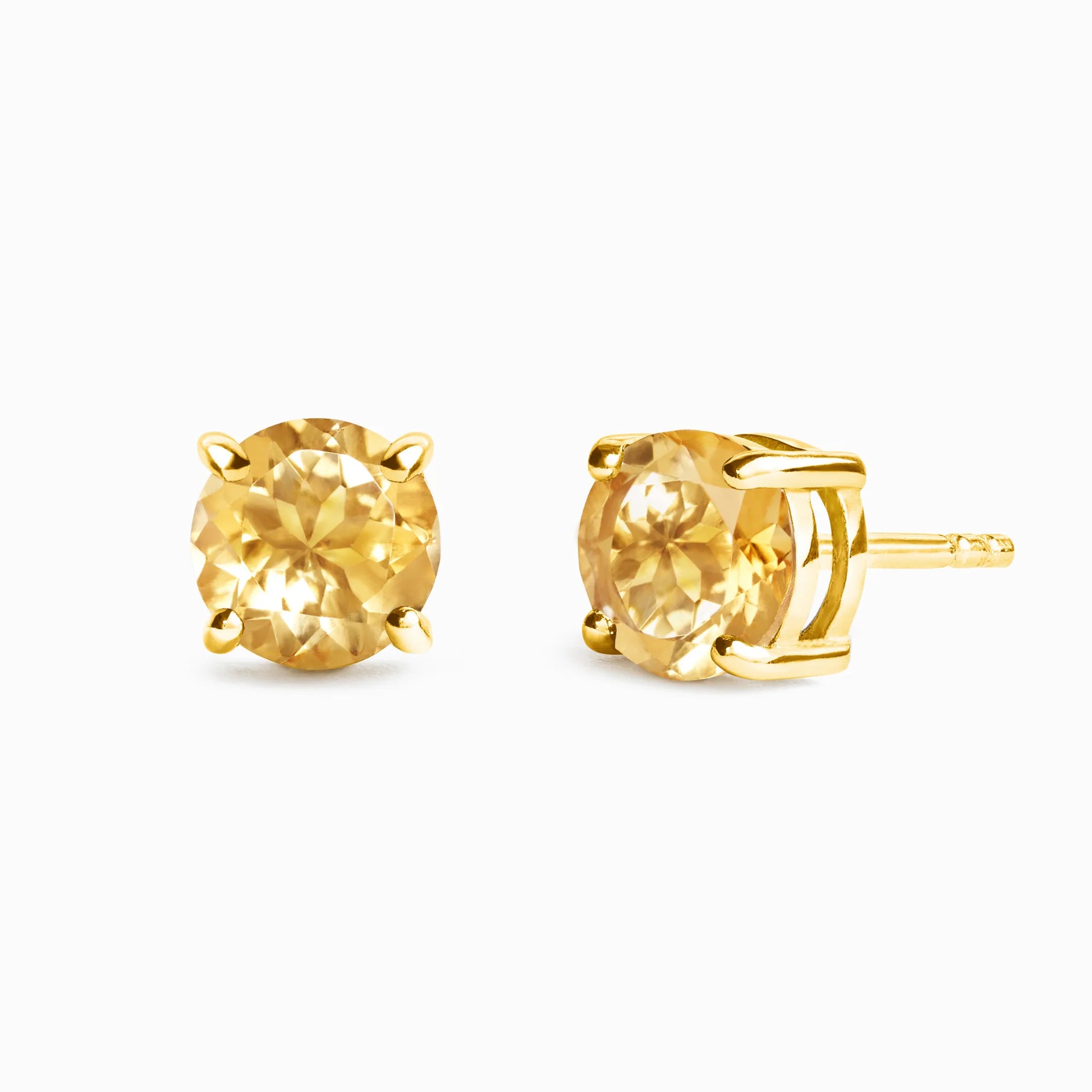 Citrine Round Stud Earrings 6 mm in 18k Gold Vermeil - SJR London Timepiece