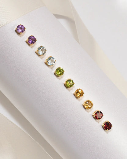 Citrine Round Stud Earrings 6 mm in 18k Gold Vermeil - SJR London Timepiece