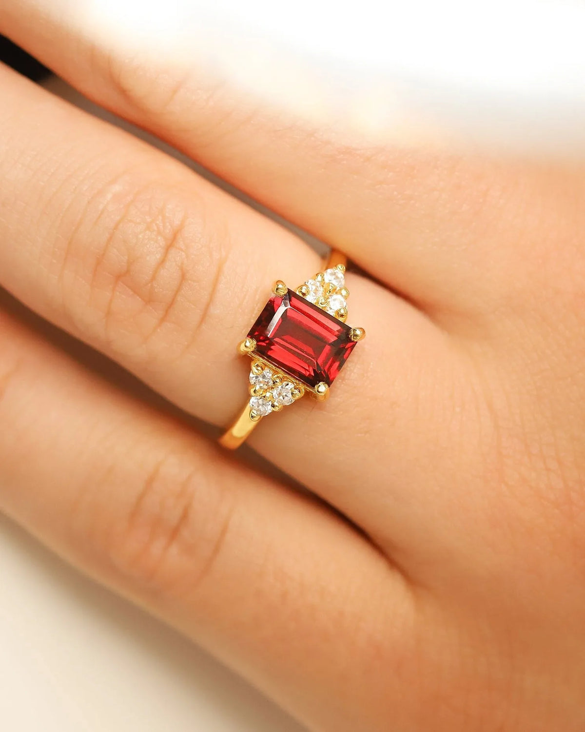 Garnet Emerald Cut Ring in 18k Gold Vermeil - SJR London Timepiece