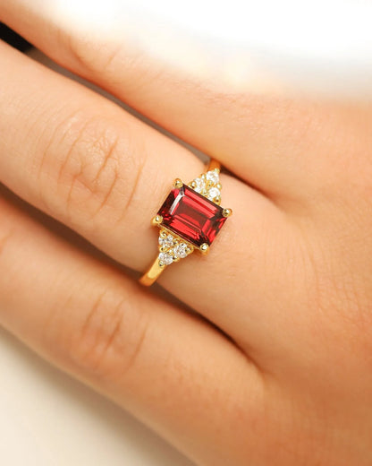 Garnet Emerald Cut Ring in 18k Gold Vermeil - SJR London Timepiece