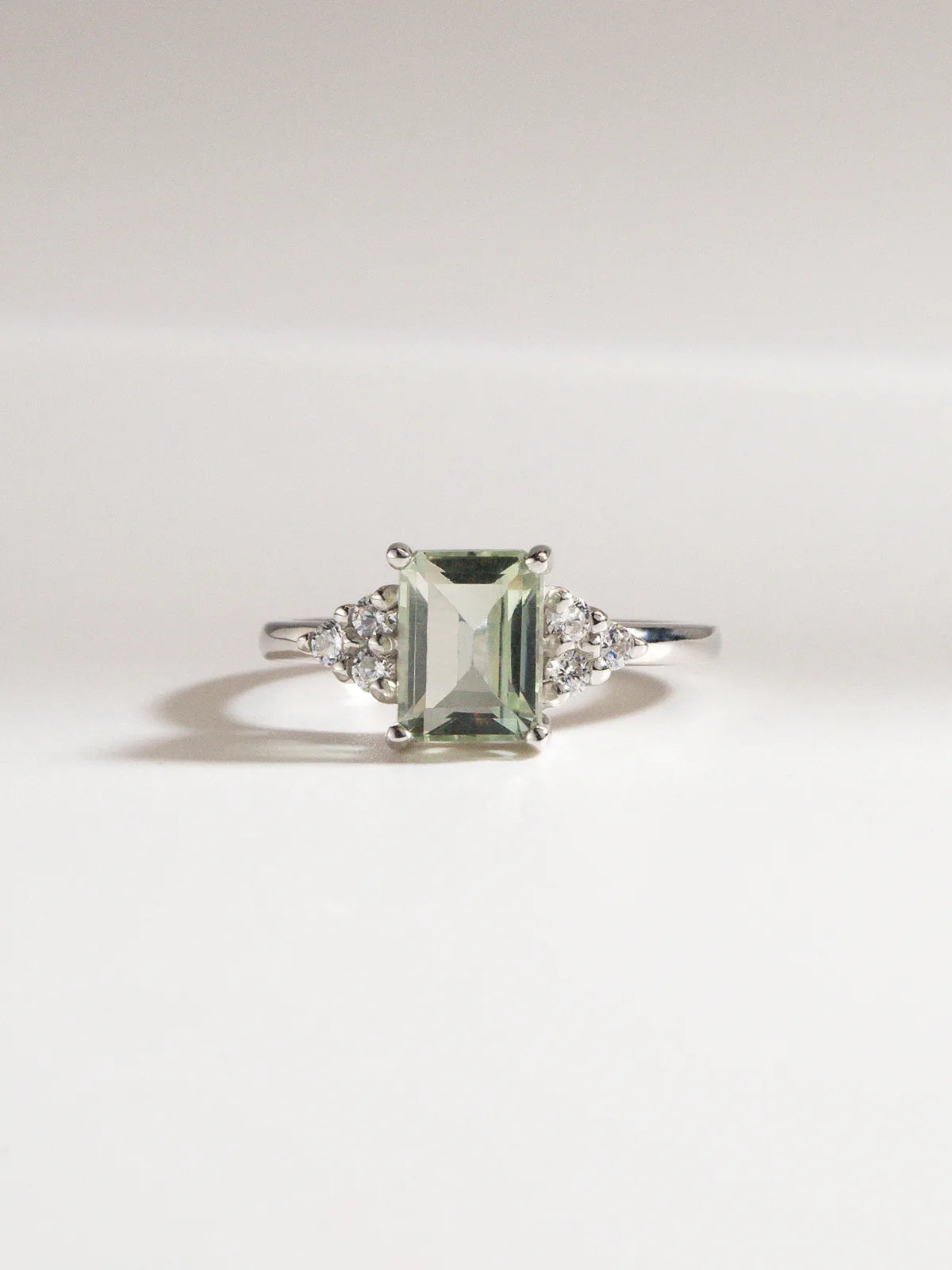 Green Amethyst Emerald Cut Ring in Sterling Silver - SJR London Timepiece