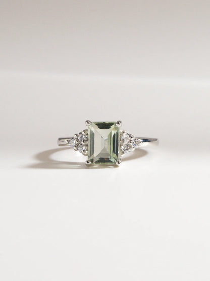 Green Amethyst Emerald Cut Ring in Sterling Silver - SJR London Timepiece
