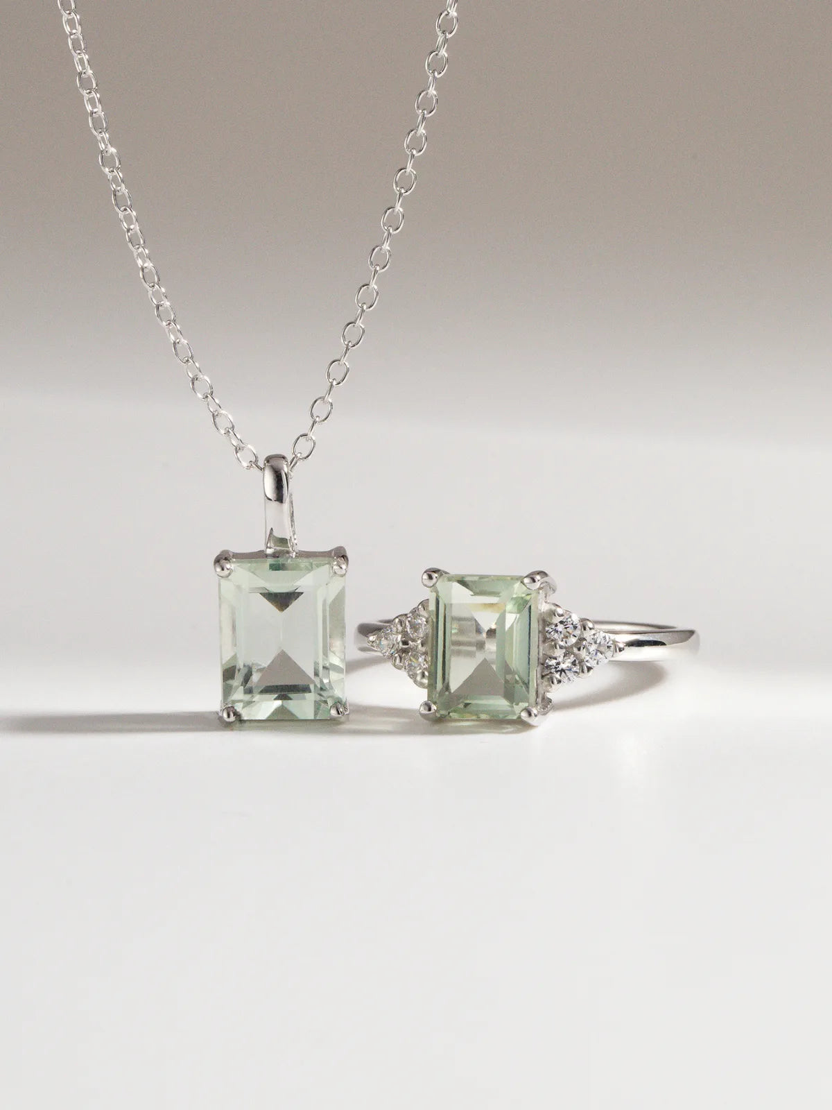 Green Amethyst Emerald Cut Ring in Sterling Silver - SJR London Timepiece