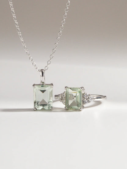 Green Amethyst Emerald Cut Ring in Sterling Silver - SJR London Timepiece