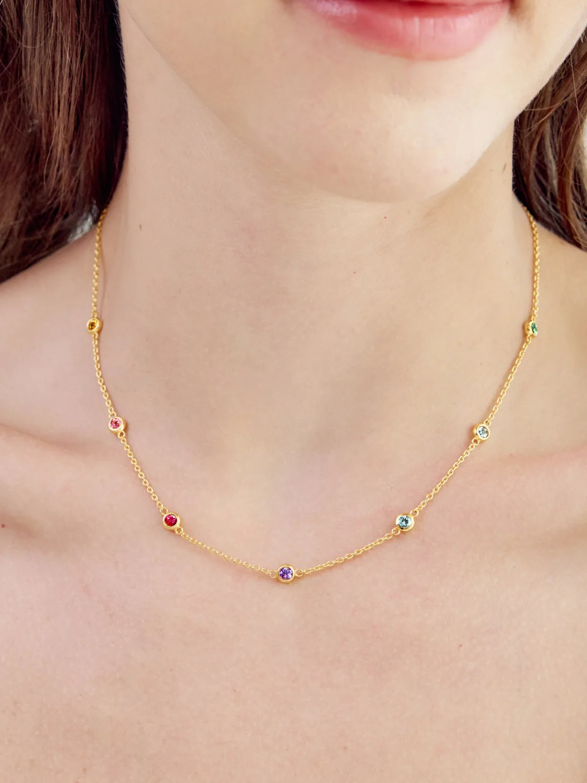 Rainbow Gemstone Necklace in 18k Gold Vermeil - SJR London Timepiece