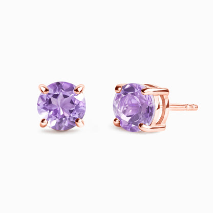 Lavender Amethyst Round Stud Earrings 6 mm in 18k Rose Gold Vermeil - SJR London Timepiece