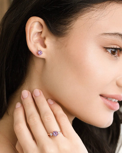 Lavender Amethyst Round Stud Earrings 6 mm in 18k Rose Gold Vermeil - SJR London Timepiece