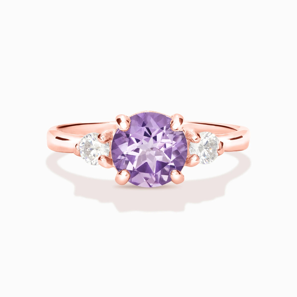 Lavender Amethyst Three Stone Ring in 18k Rose Gold Vermeil - SJR London Timepiece