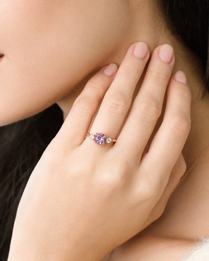 Lavender Amethyst Three Stone Ring in 18k Rose Gold Vermeil - SJR London Timepiece