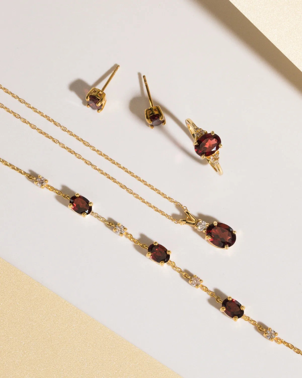 Garnet Oval Stud Earrings in 18k Gold Vermeil - SJR London Timepiece