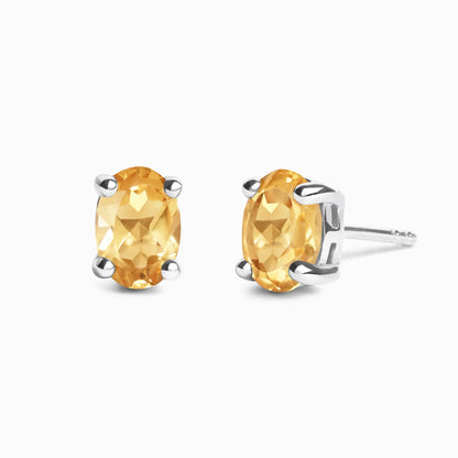 Citrine Oval Stud Earrings in Sterling Silver - SJR London Timepiece