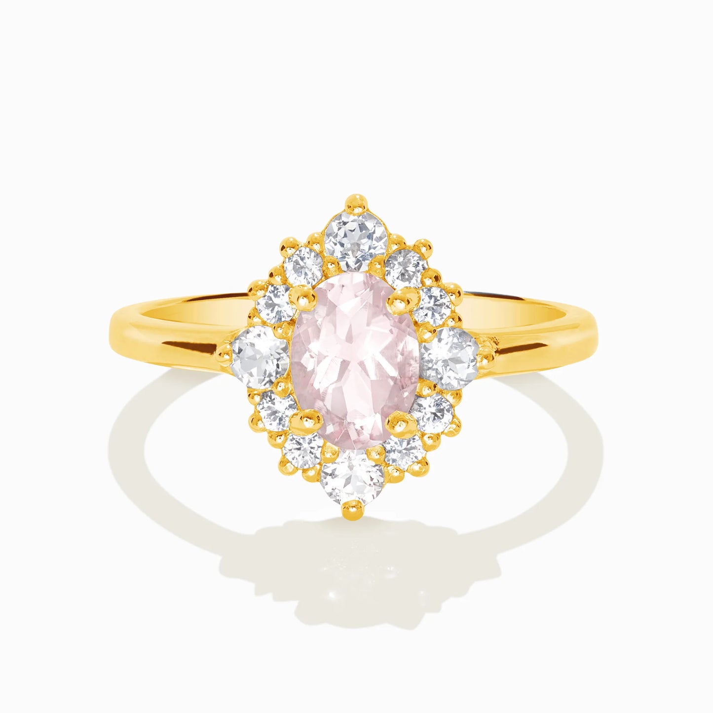 Pink Morganite Halo Ring in 18k Gold Vermeil - SJR London Timepiece