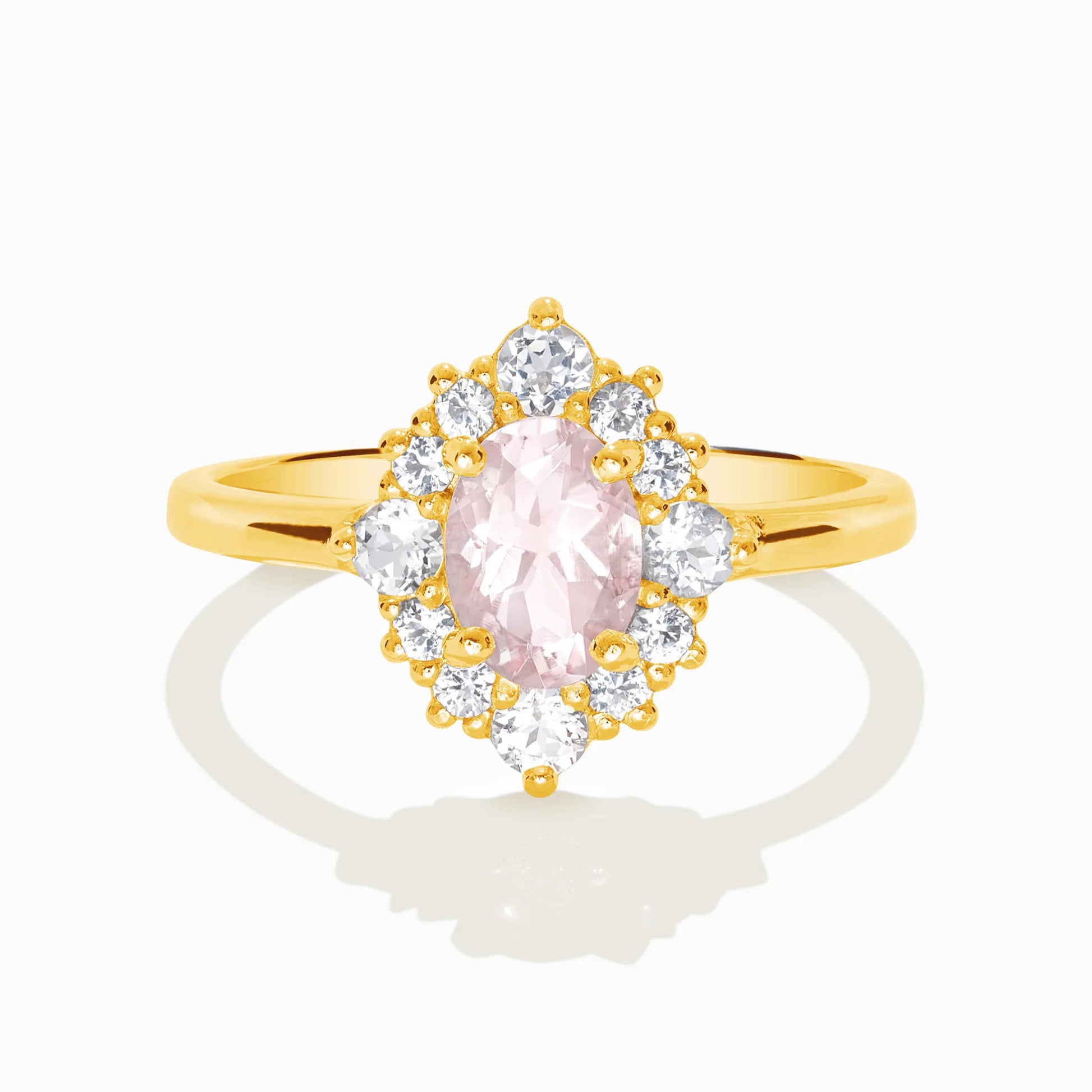 Pink Morganite Halo Ring in 18k Gold Vermeil - SJR London Timepiece