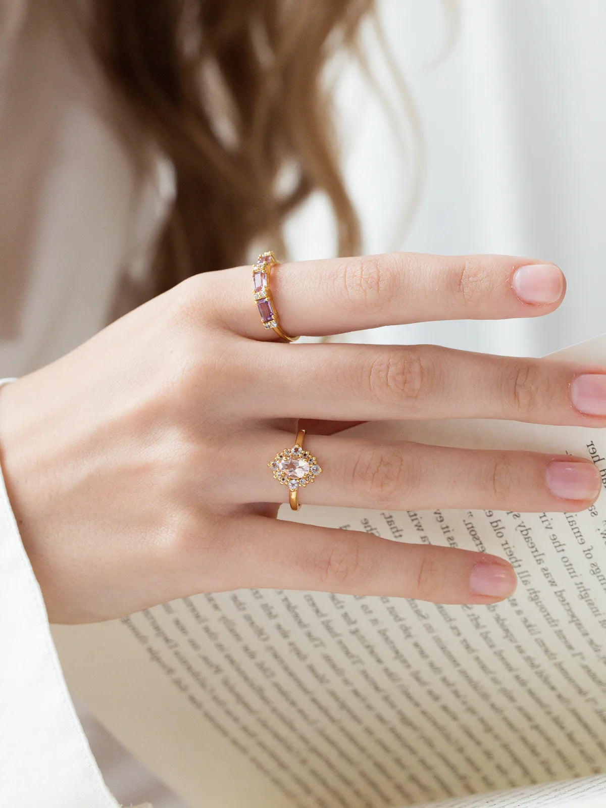 Pink Morganite Halo Ring in 18k Gold Vermeil - SJR London Timepiece