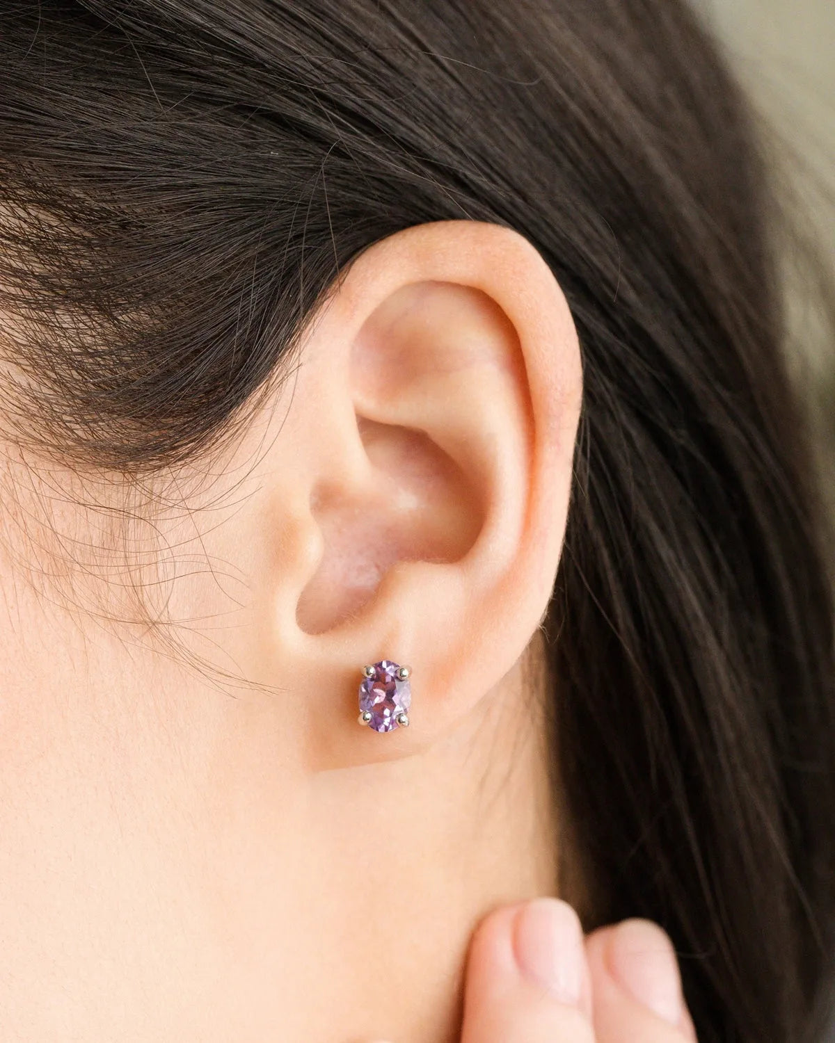 Lavender Amethyst Oval Stud Earrings in Sterling Silver - SJR London Timepiece