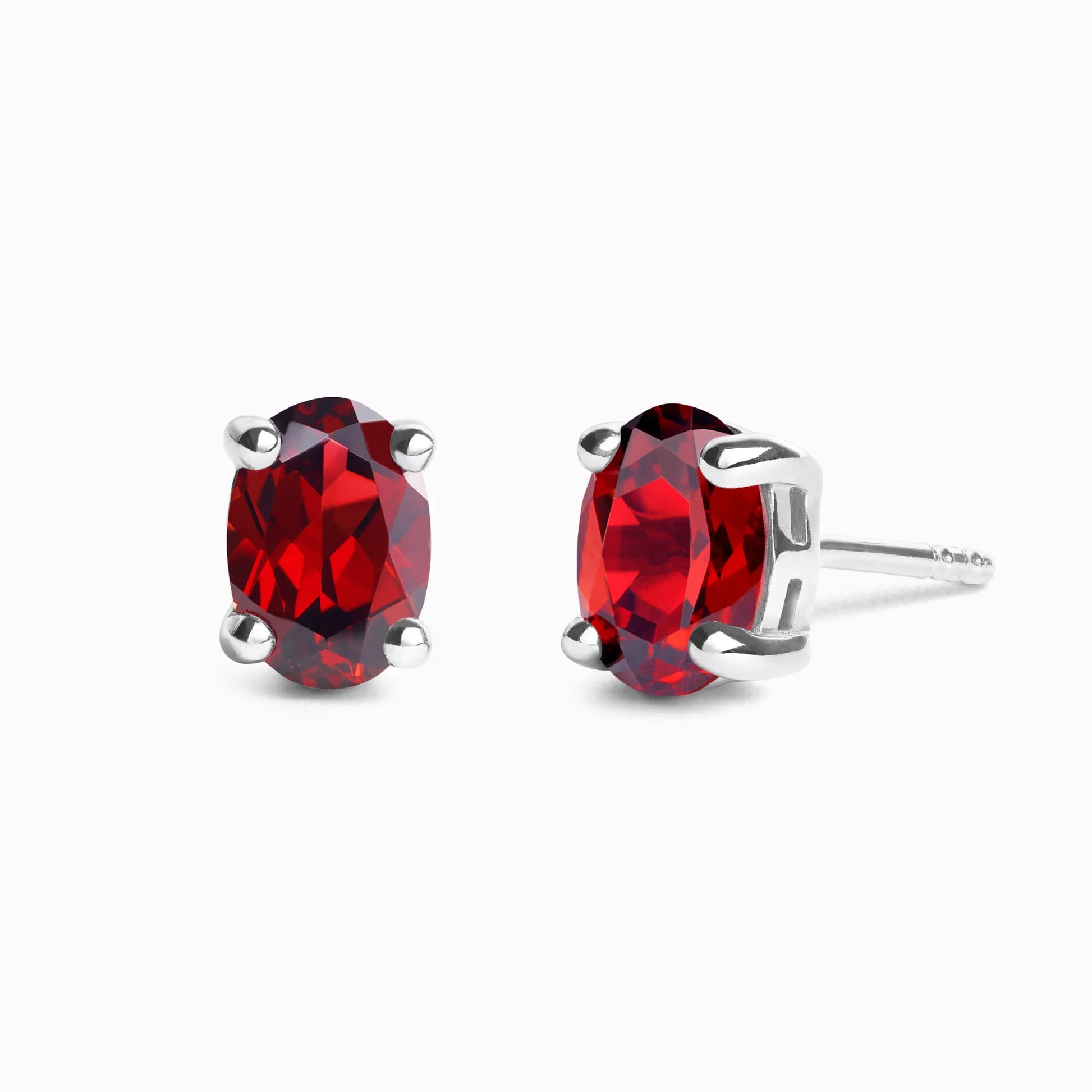 Garnet Oval Stud Earrings in Sterling Silver - SJR London Timepiece
