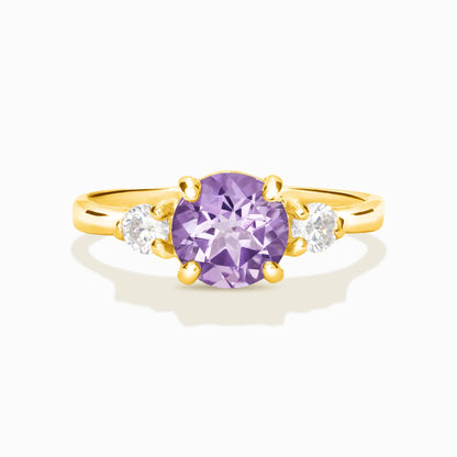 Lavender Amethyst Three Stone Ring in 18k Gold Vermeil - SJR London Timepiece