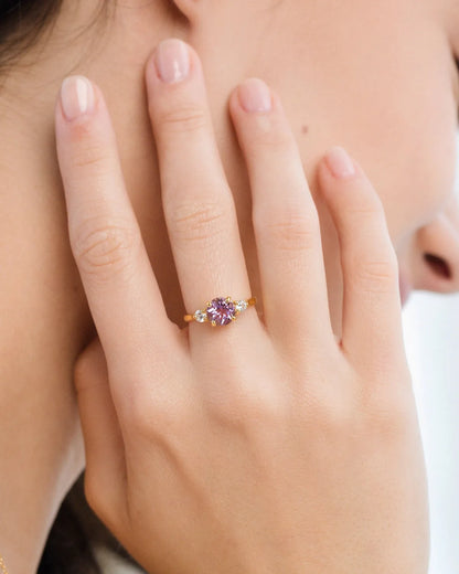 Lavender Amethyst Three Stone Ring in 18k Gold Vermeil - SJR London Timepiece