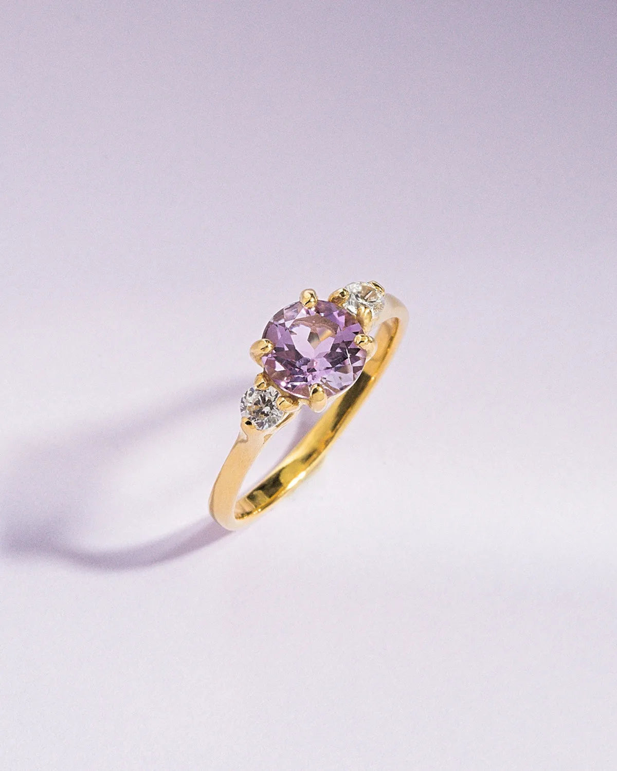 Lavender Amethyst Three Stone Ring in 18k Gold Vermeil - SJR London Timepiece
