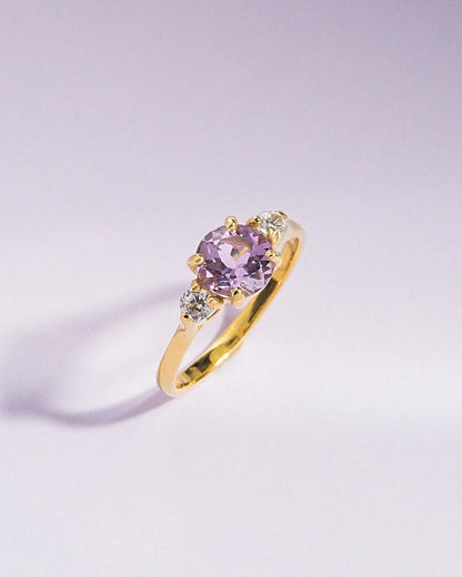 Lavender Amethyst Three Stone Ring in 18k Gold Vermeil - SJR London Timepiece