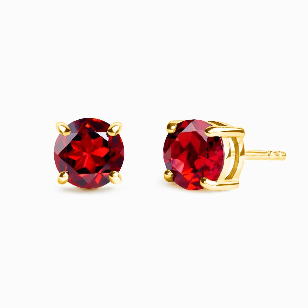 Garnet Round Stud Earrings 6 mm in 18k Gold Vermeil - SJR London Timepiece