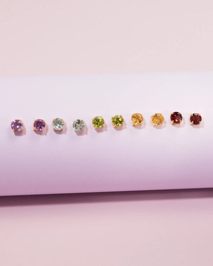 Garnet Round Stud Earrings 6 mm in 18k Gold Vermeil - SJR London Timepiece