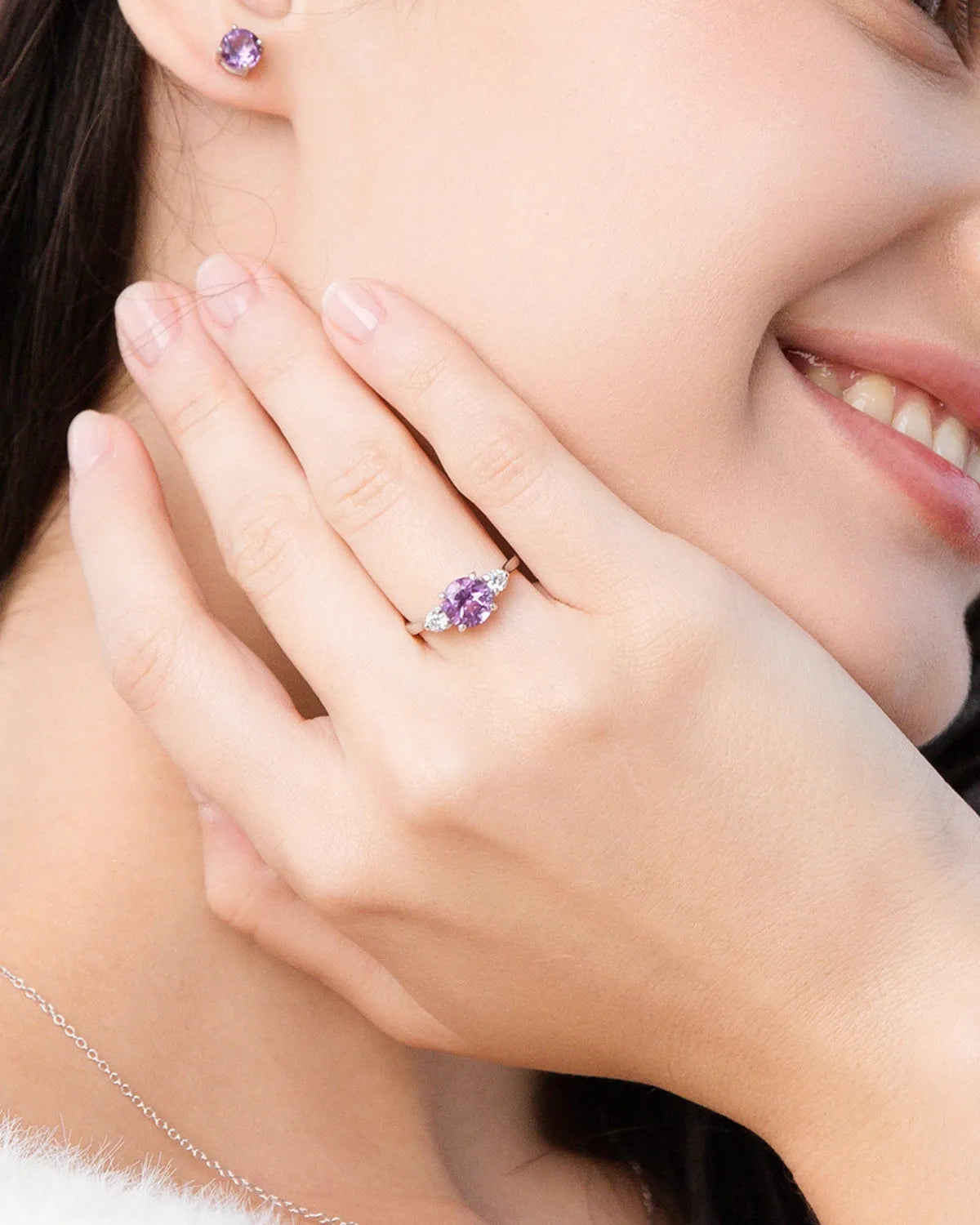 Lavender Amethyst Three Stone Ring in Sterling Silver - SJR London Timepiece