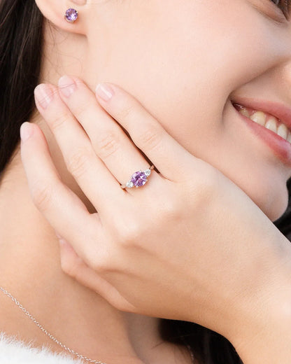 Lavender Amethyst Three Stone Ring in Sterling Silver - SJR London Timepiece