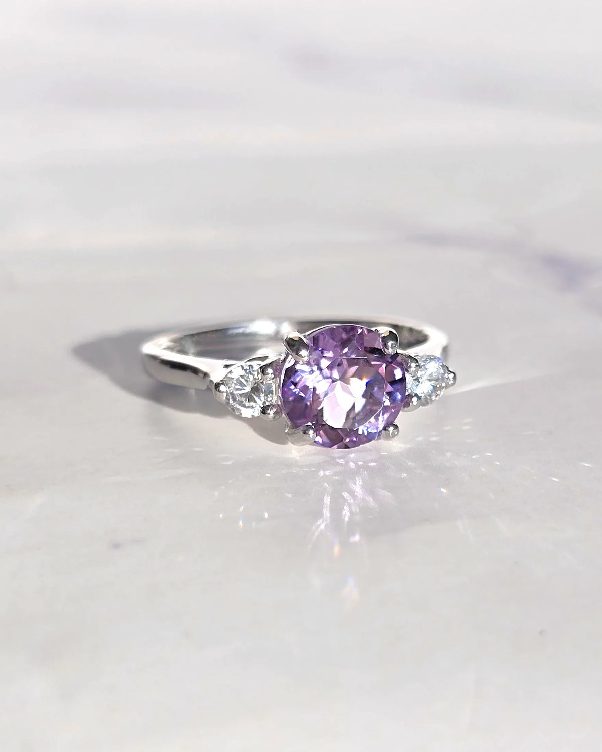 Lavender Amethyst Three Stone Ring in Sterling Silver - SJR London Timepiece