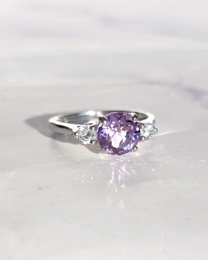 Lavender Amethyst Three Stone Ring in Sterling Silver - SJR London Timepiece
