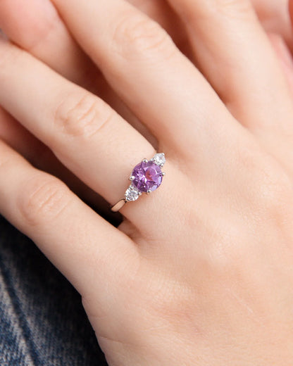 Lavender Amethyst Three Stone Ring in Sterling Silver - SJR London Timepiece