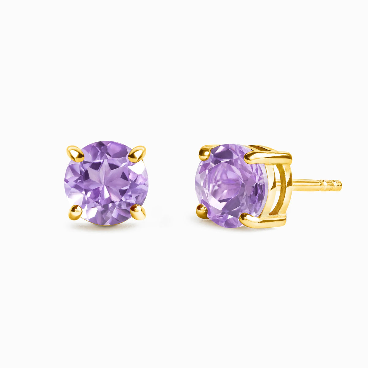 Lavender Amethyst Round Stud Earrings 6 mm in 18k Gold Vermeil - SJR London Timepiece