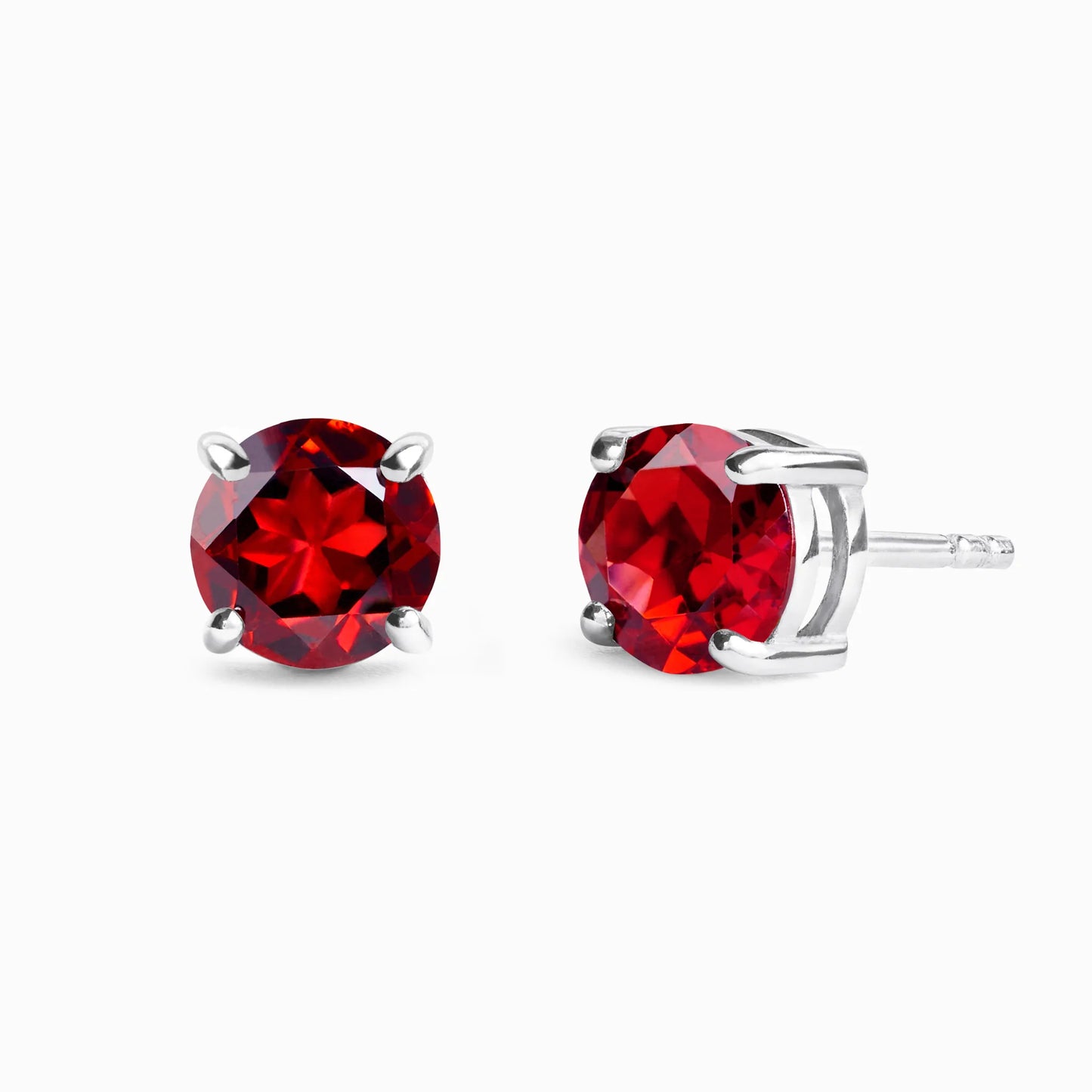 Garnet Round Stud Earrings 6 mm in Sterling Silver - SJR London Timepiece