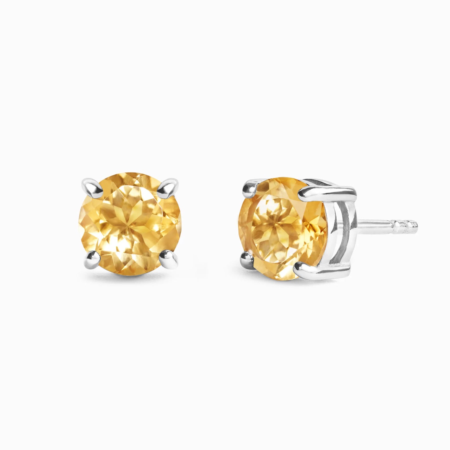Citrine Round Stud Earrings 6 mm in Sterling Silver - SJR London Timepiece