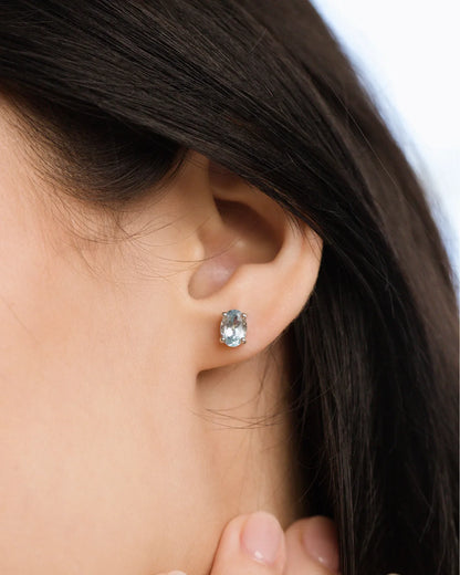 Blue Topaz Oval Stud Earrings in Sterling Silver - SJR London Timepiece