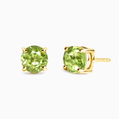 Peridot Round Stud Earrings 6 mm in 18k Gold Vermeil - SJR London Timepiece