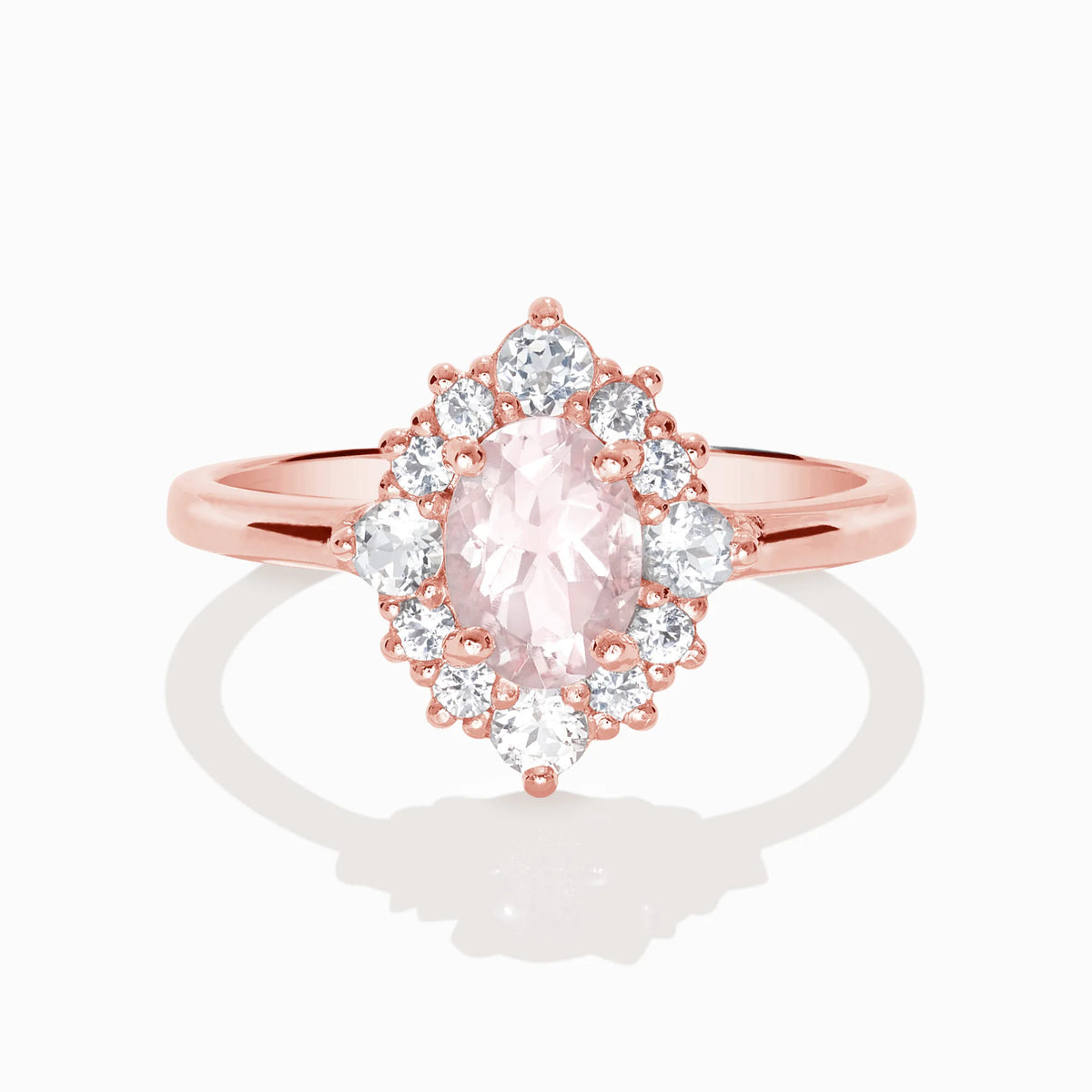 Pink Morganite Halo Ring in 18k Rose Vermeil - SJR London Timepiece