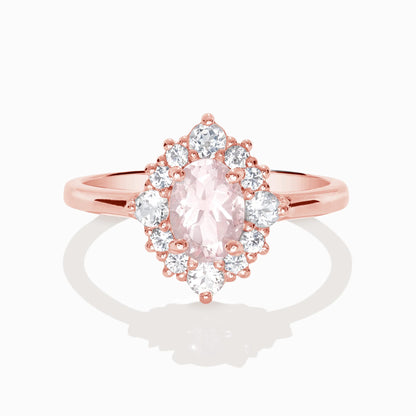 Pink Morganite Halo Ring in 18k Rose Vermeil - SJR London Timepiece