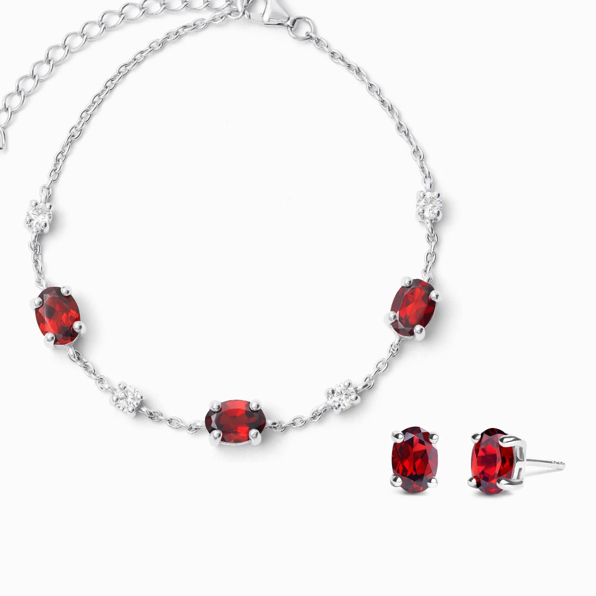 Mini Set 2 - Garnet Jewellery Set in Sterling Silver - SJR London Timepiece