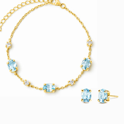 Mini Set 2 - Blue Topaz Jewellery Set in 18k Gold Vermeil - SJR London Timepiece